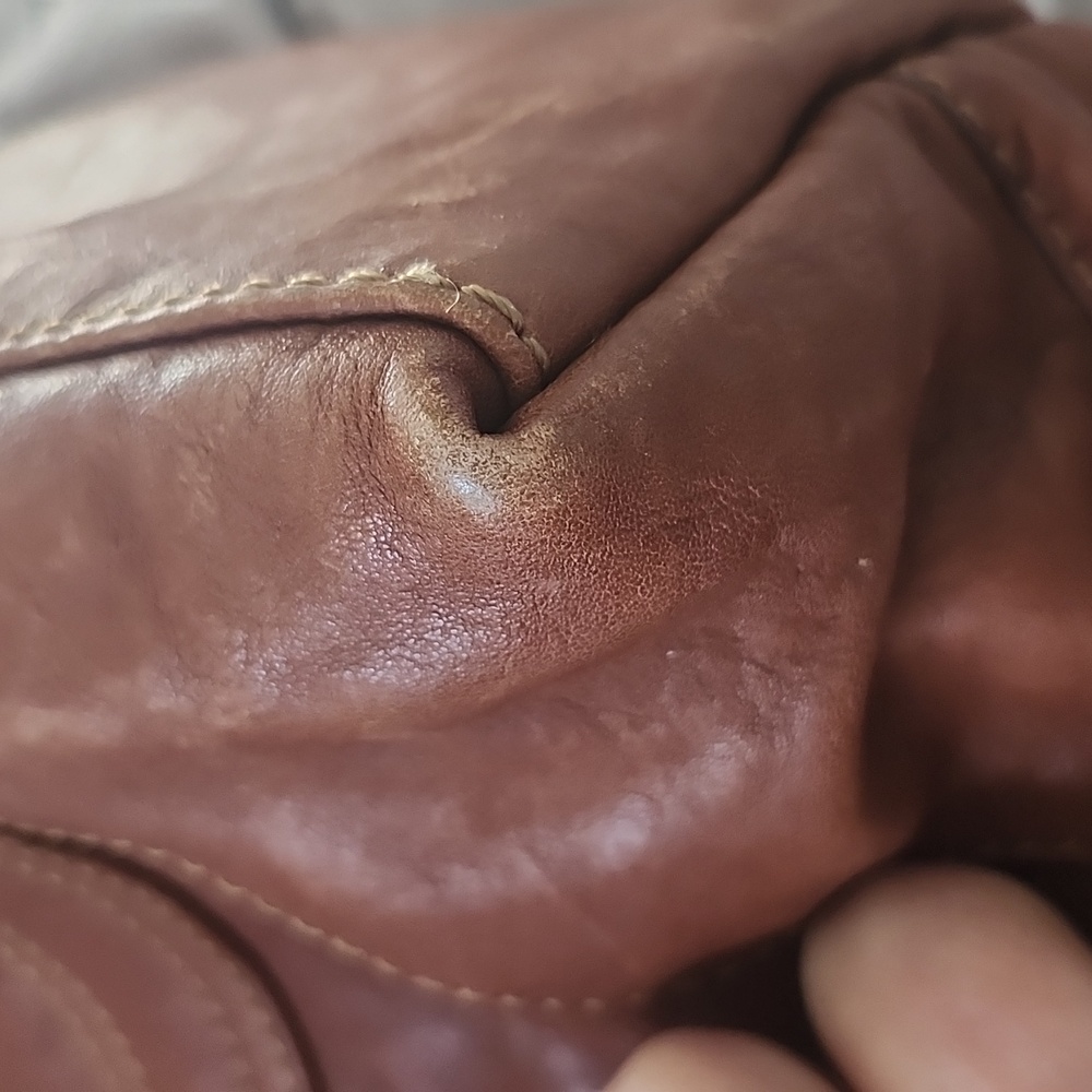FRYE Melissa Dark Brown CognacDomed Leather Satchel Bag Double Rolled Handles - Picture 12 of 13